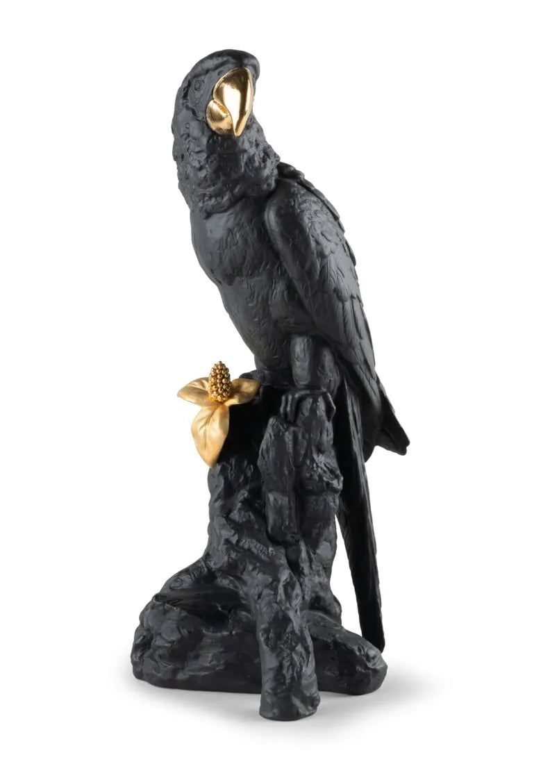 MACAW BIRD SCULPTURE - BLACK AND GOLD