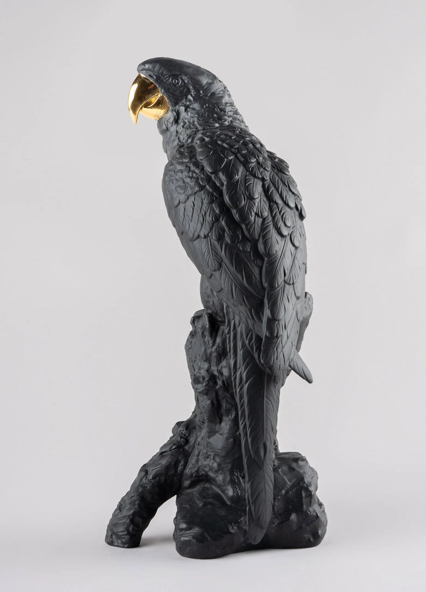 MACAW BIRD SCULPTURE - BLACK AND GOLD