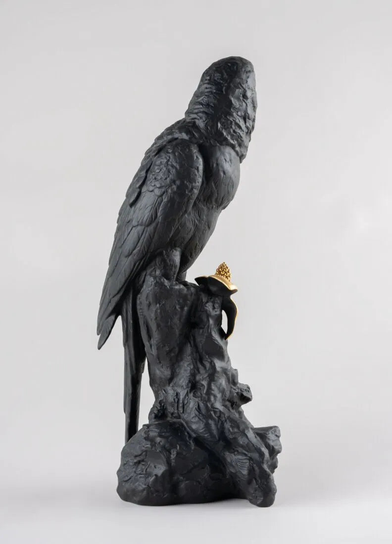 MACAW BIRD SCULPTURE - BLACK AND GOLD