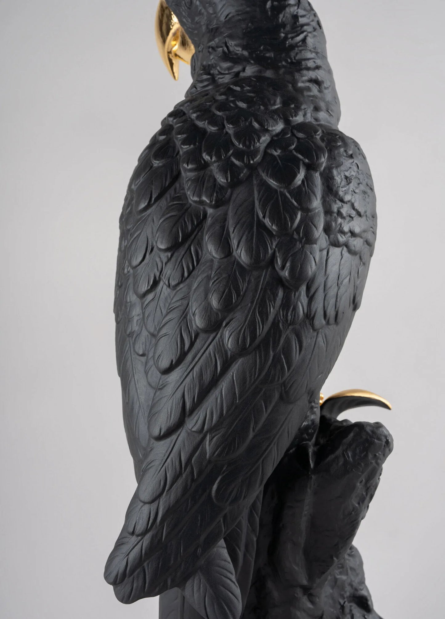 MACAW BIRD SCULPTURE - BLACK AND GOLD