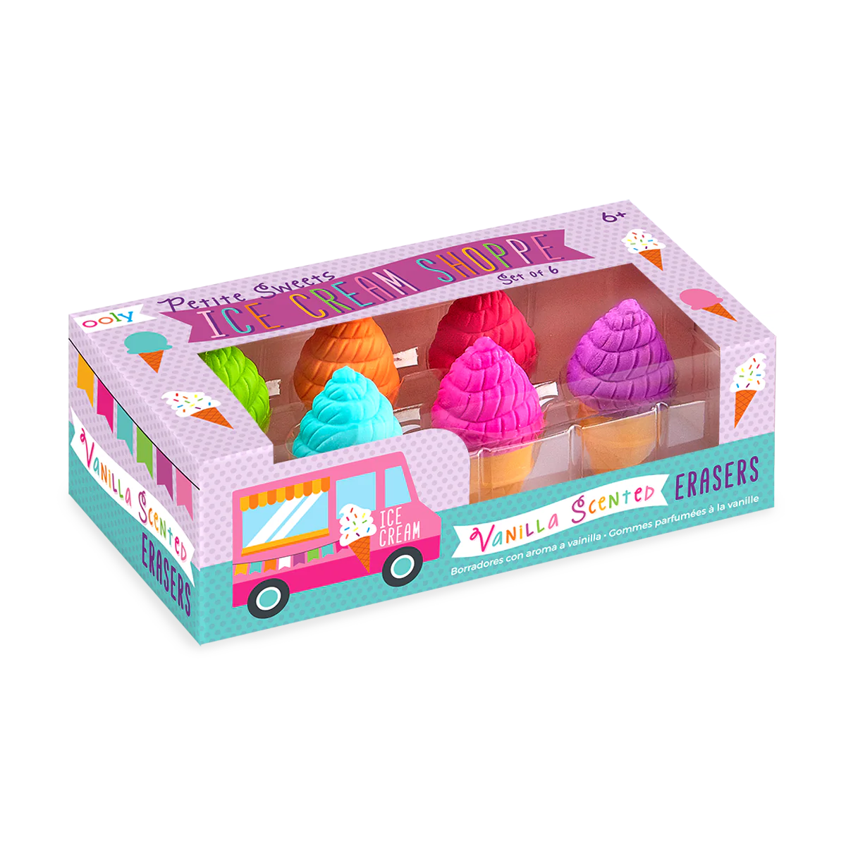 SCENTED ERASERS SET OF 6 PETITE ICE CREAM