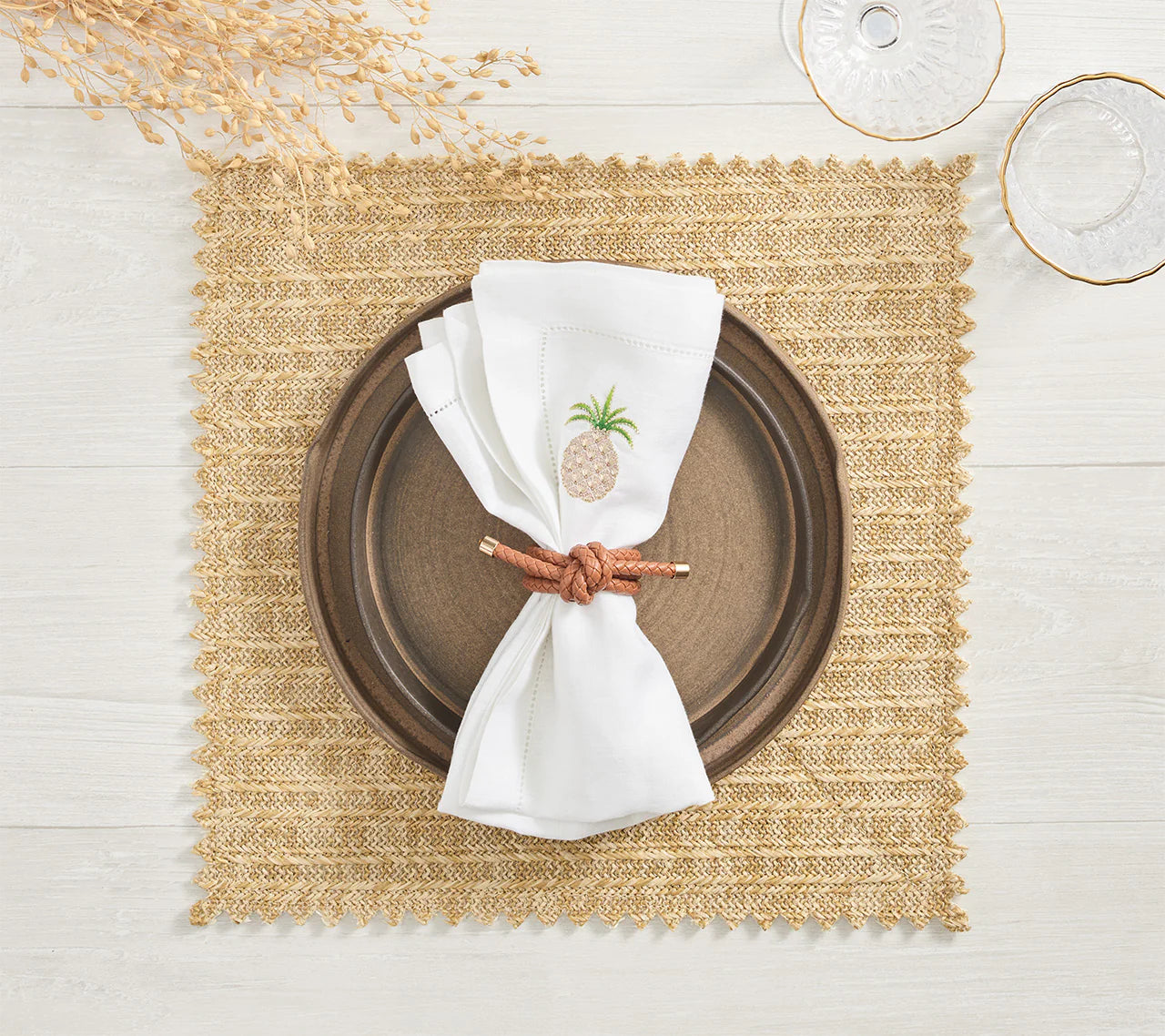 ROPE KNOT NAPKIN RING BROWN - S/4