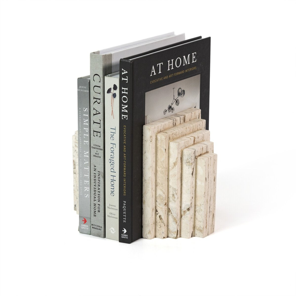 STEPPED BOOKENDS WHITE TRAVERTINE