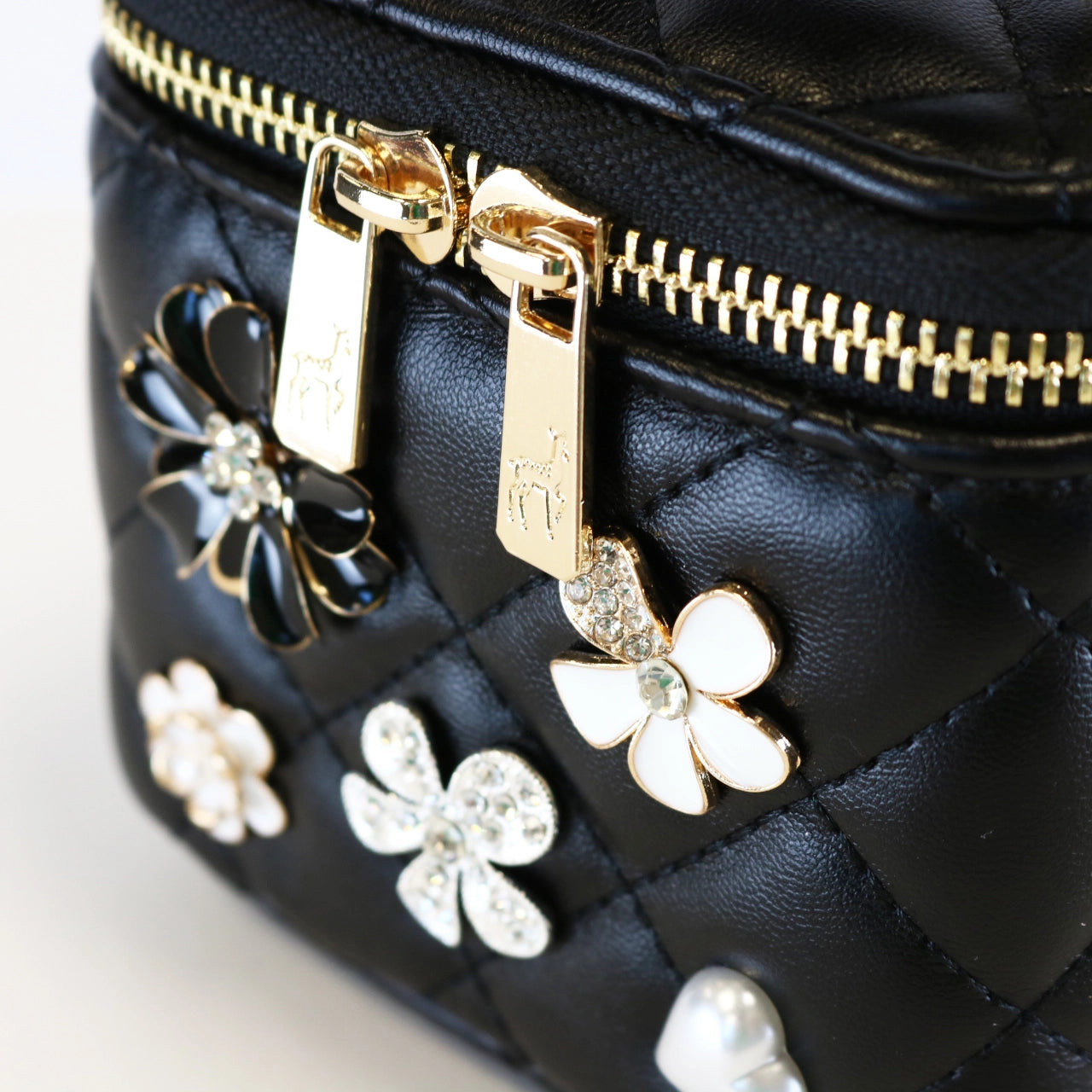 QUILTED TOP HANDLE BAG BLACK WITH CHARMS