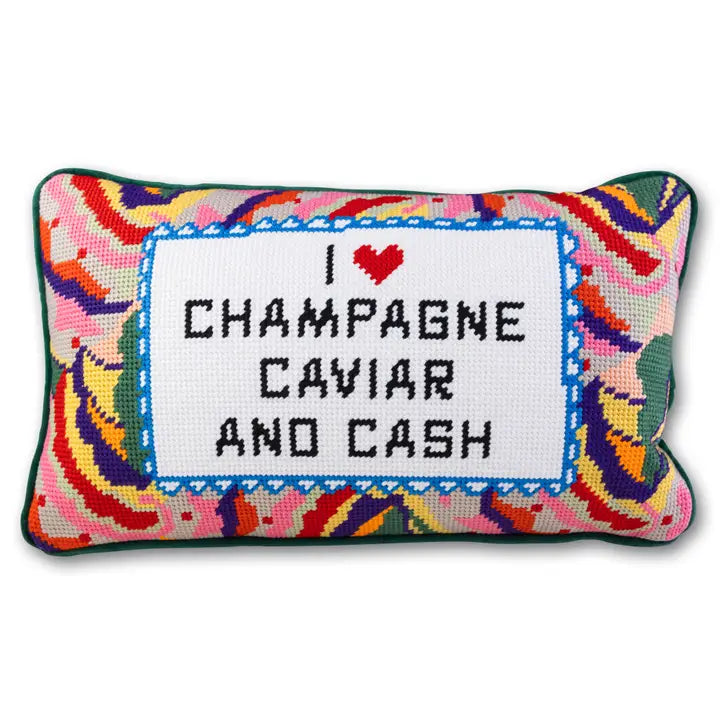 NEEDLEPOINT PILLOW CAVIAR AND CASH