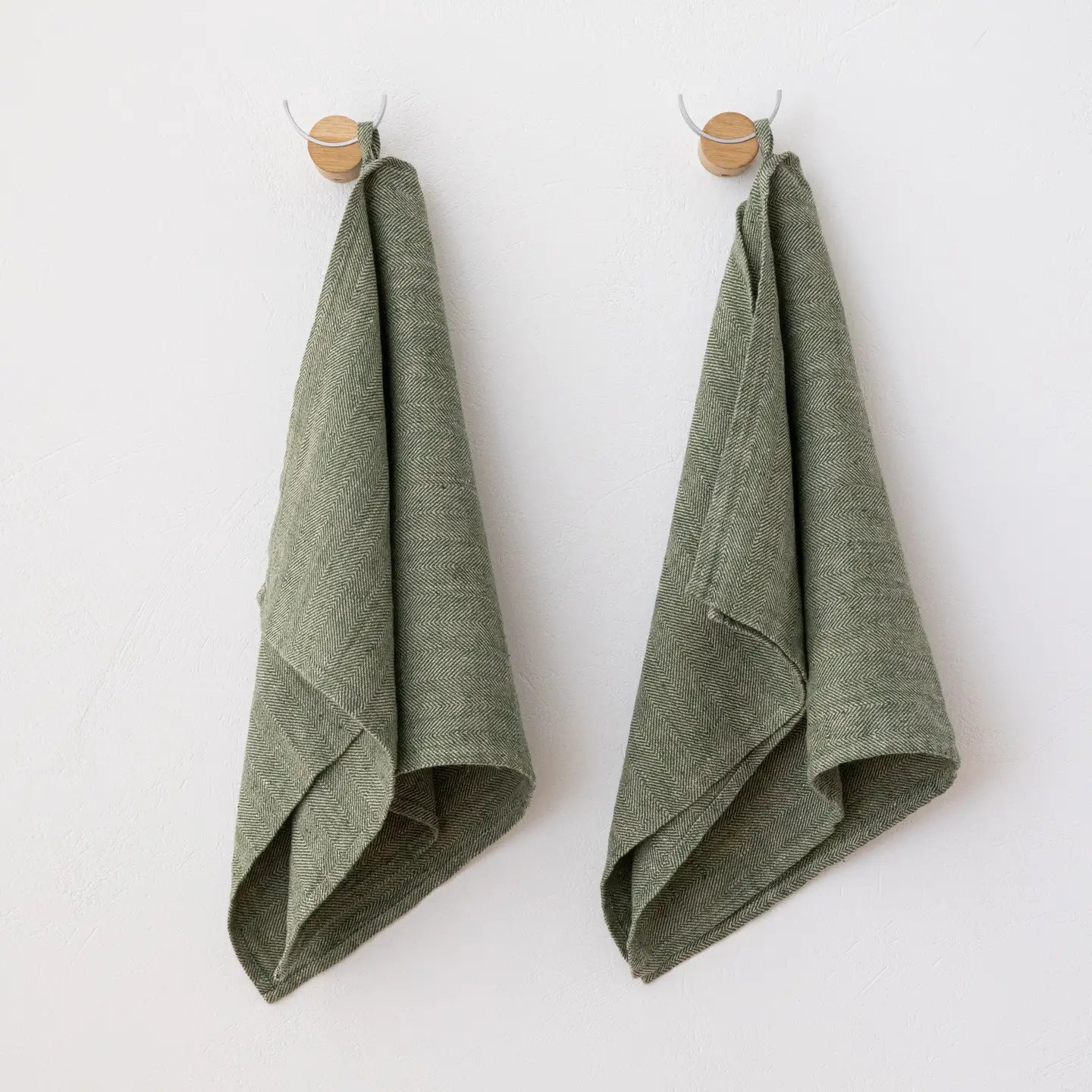 LINEN HAND TOWELS FORREST GREEN CHEVRON