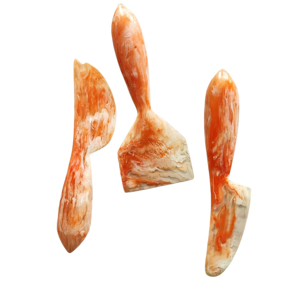 3 PC RESIN CHEESE KNIVES SET - ORANGE
