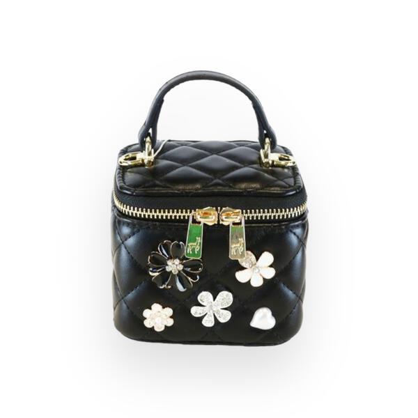 QUILTED TOP HANDLE BAG BLACK WITH CHARMS