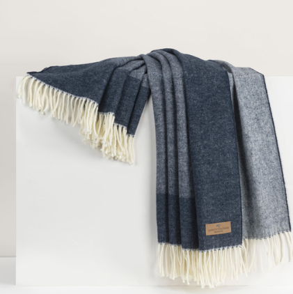HERRINGBONE THROW NAVY BORDER
