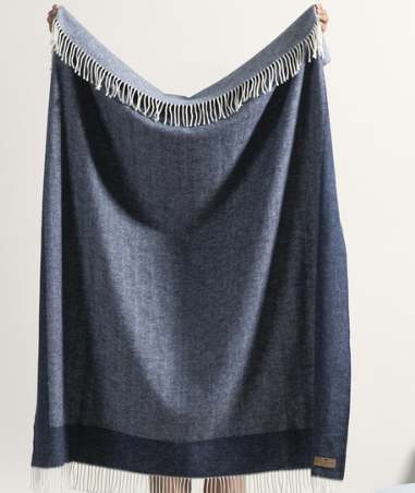 HERRINGBONE THROW NAVY BORDER
