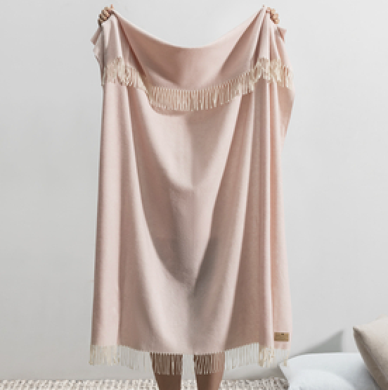 HERRINGBONE CASHMERE THROW PINK