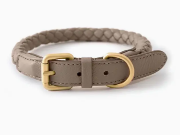 LEATHER DOG COLLAR GREY