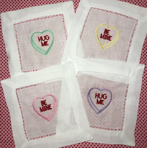 CONVERSATION HEART COCKTAIL NAPKINS - SET OF 4
