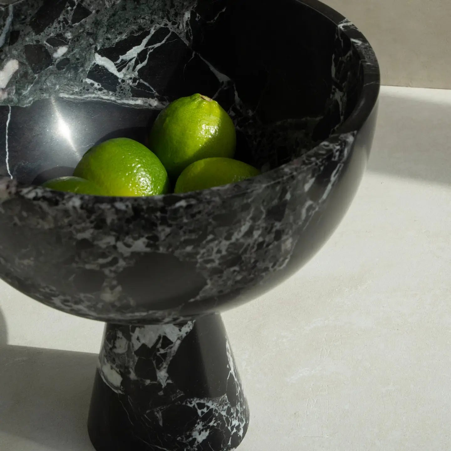 BLACK GREEN MARBLE PEDESTAL BOWL XL