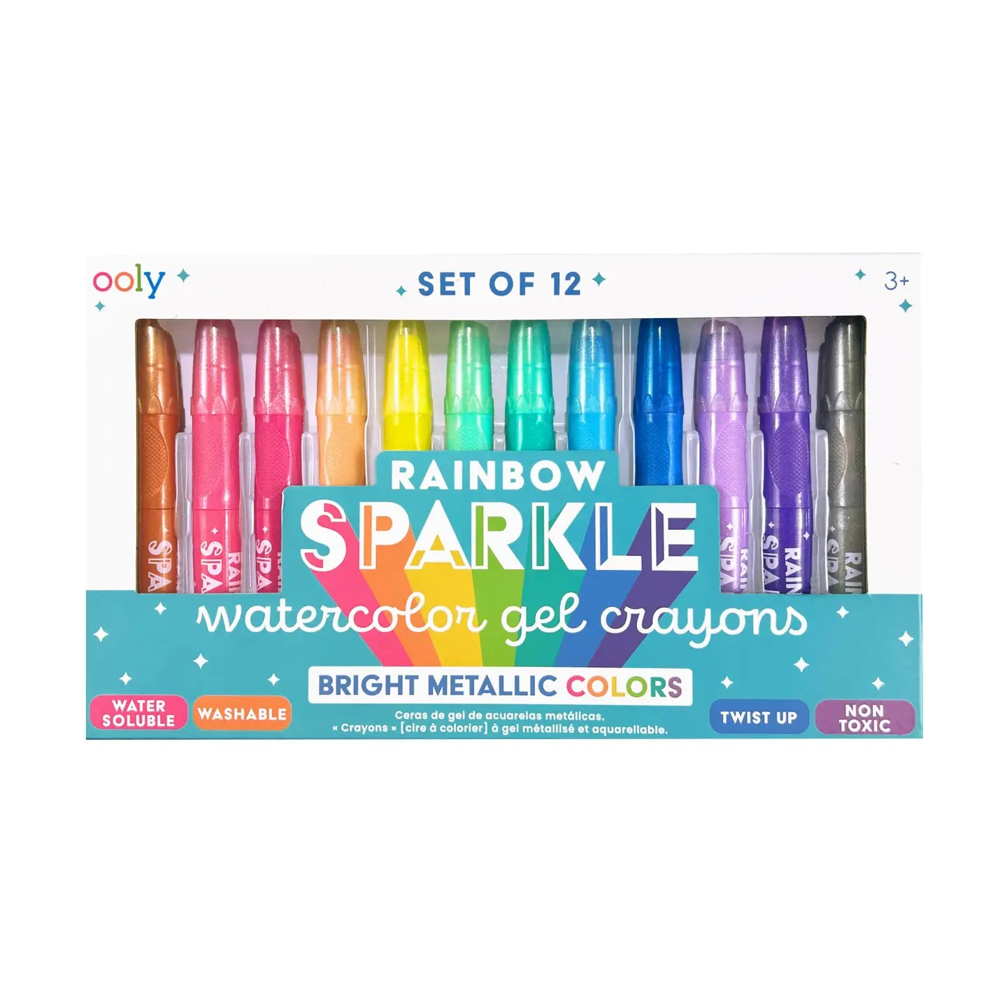 RAINBOW SPARKLE METALLIC WATERCOLOR GEL CRAYONS - SET OF 12