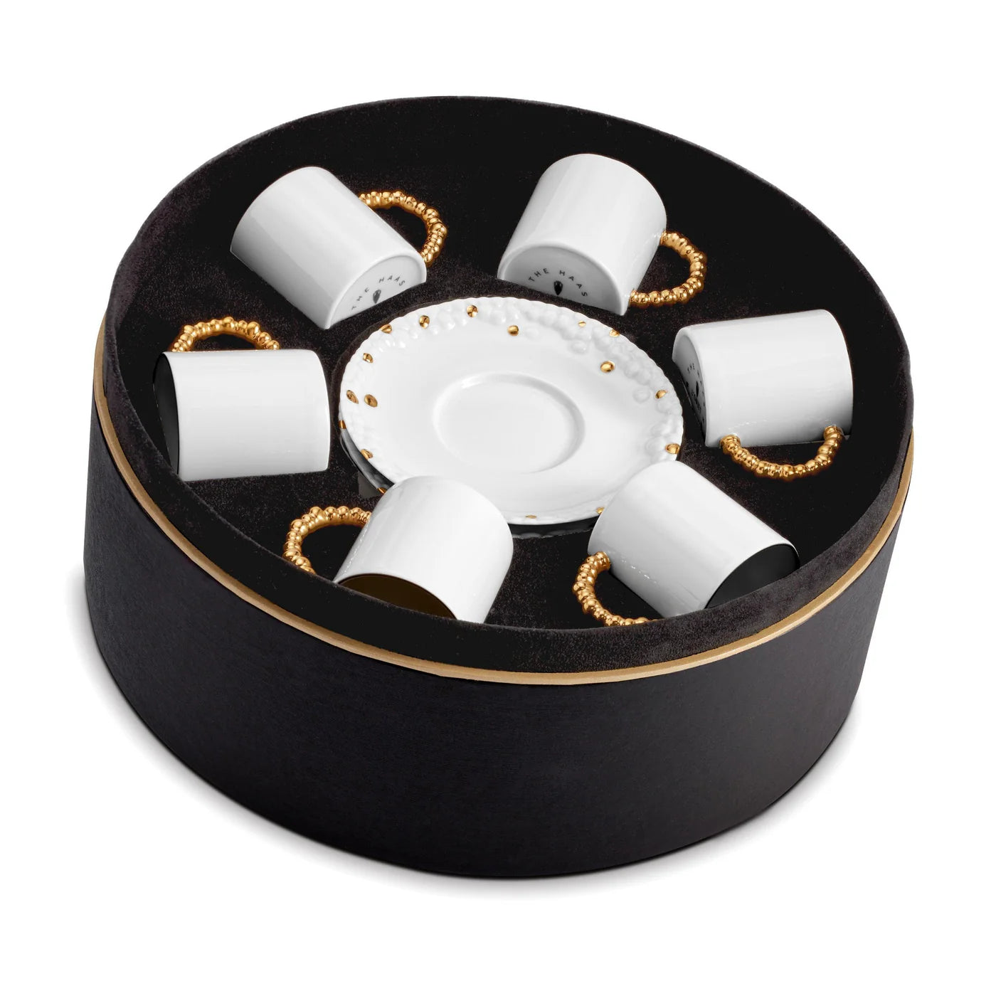 HAAS MOJAVE ESPRESSO CUP + SAUCER SET OF 6 - WHITE & GOLD