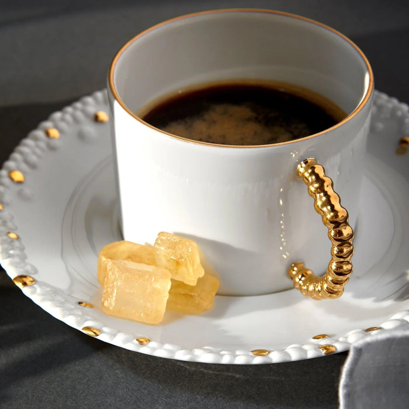 HAAS MOJAVE ESPRESSO CUP + SAUCER SET OF 6 - WHITE & GOLD