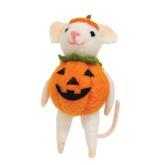 FELTED HALLOWEEN PUMPKIN MOUSE ORNAMENTS
