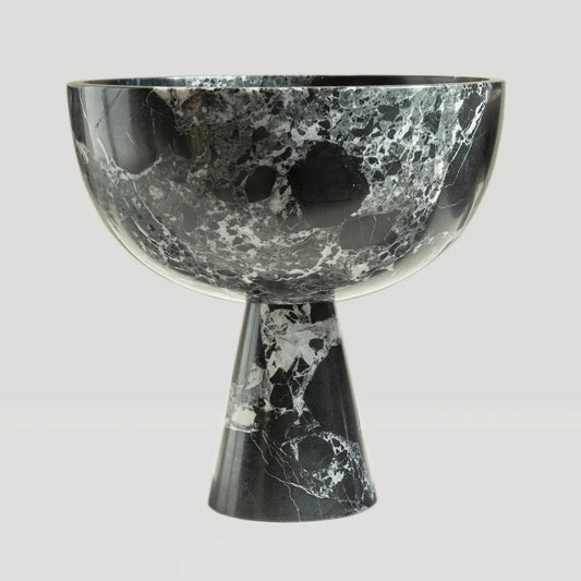 BLACK GREEN MARBLE PEDESTAL BOWL XL