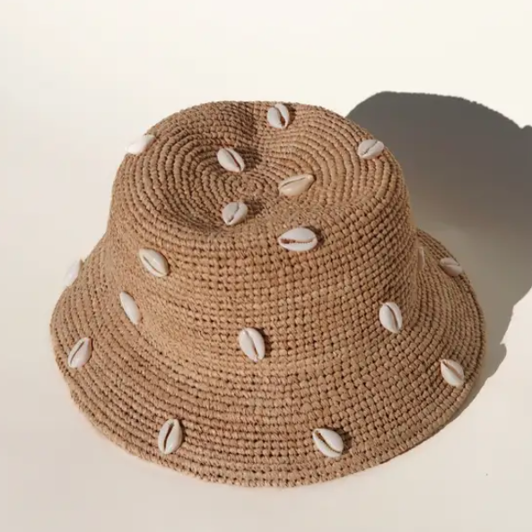 PUKA DOT RAFFIA BUCKET HAT